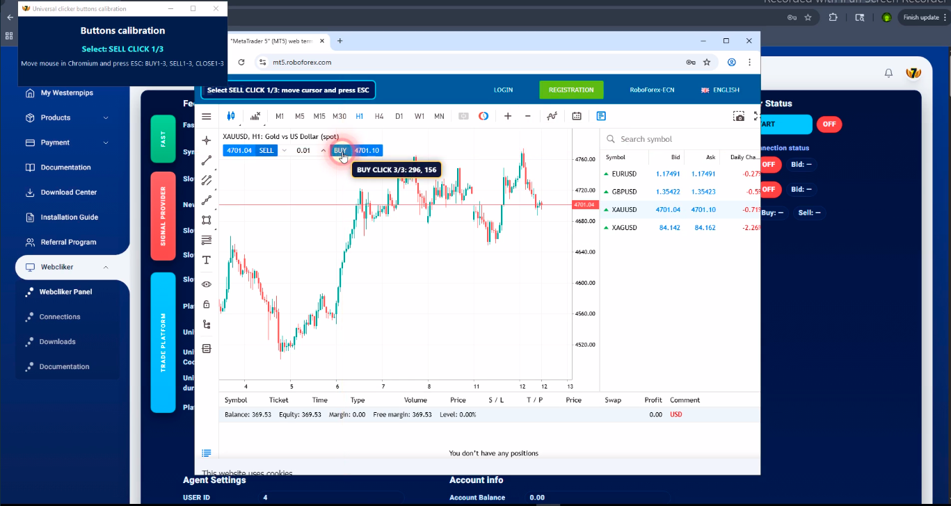 Westernpips WebClick panel