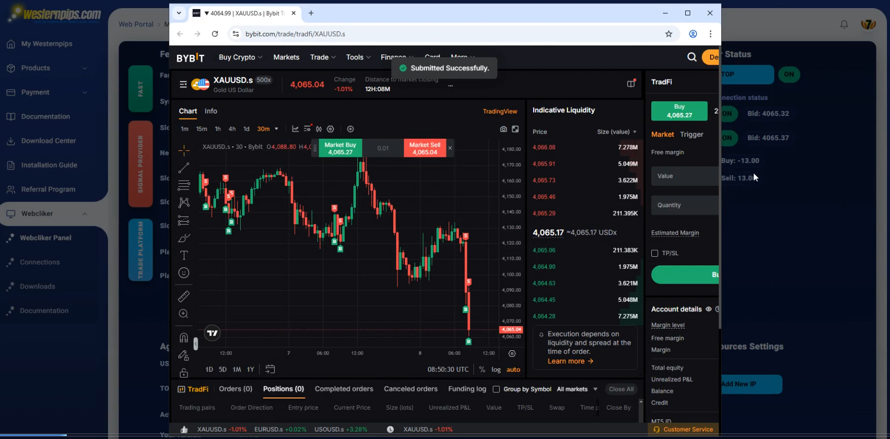 WebClick trading on web platform