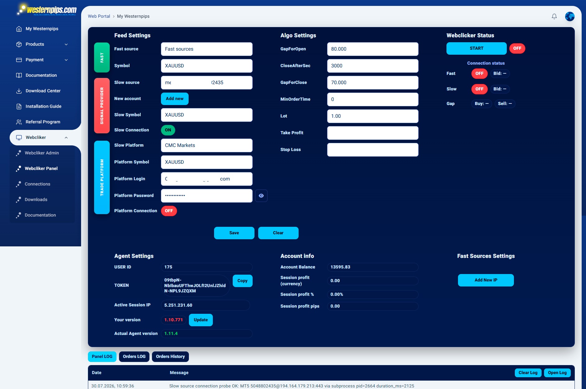 WebClick strategy settings