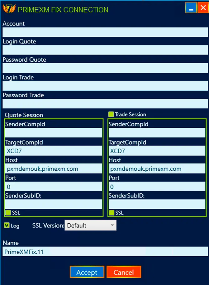 FIX API connection settings in Westernpips Private 7