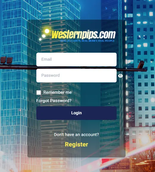 Login and registration form of the my.westernpips.com client area