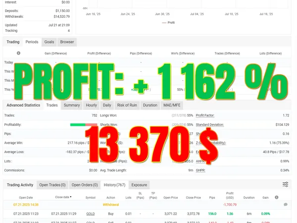 Myfxbook statement: +13 390 $ profit, August 2025